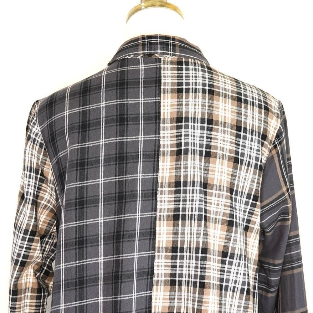 J.Jill Long Multi Plaid Button Down Blouse Tan Black White Size Medium Petite - Picture 5 of 14
